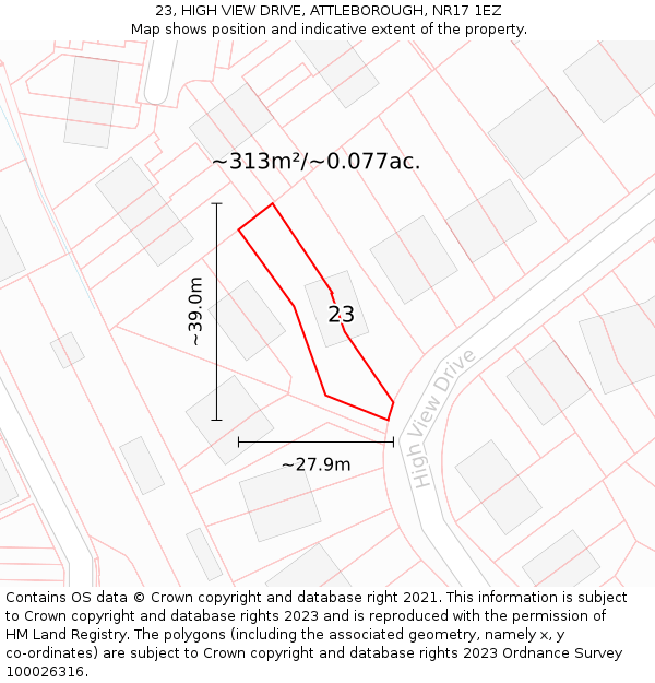 23, HIGH VIEW DRIVE, ATTLEBOROUGH, NR17 1EZ: Plot and title map