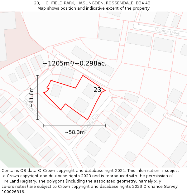 23, HIGHFIELD PARK, HASLINGDEN, ROSSENDALE, BB4 4BH: Plot and title map