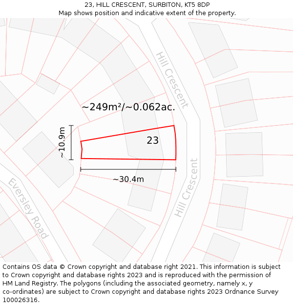 23, HILL CRESCENT, SURBITON, KT5 8DP: Plot and title map