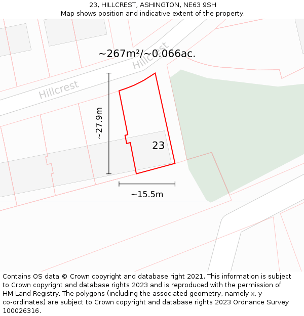 23, HILLCREST, ASHINGTON, NE63 9SH: Plot and title map
