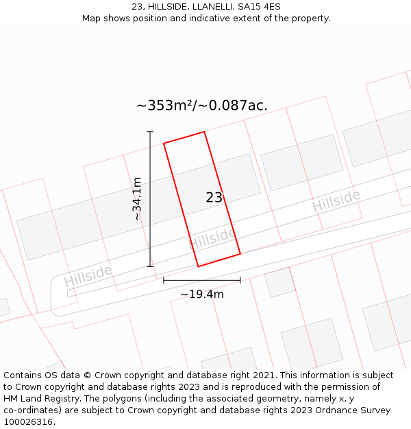 23, HILLSIDE, LLANELLI, SA15 4ES: Plot and title map