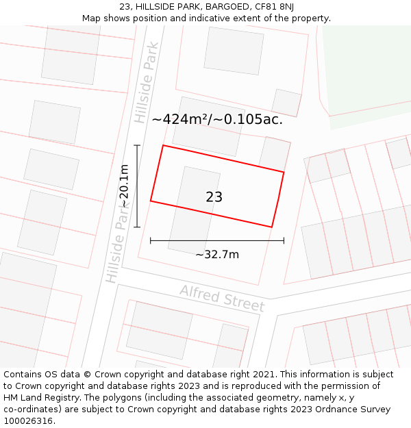 23, HILLSIDE PARK, BARGOED, CF81 8NJ: Plot and title map