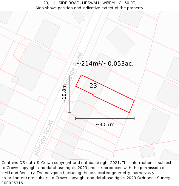 23, HILLSIDE ROAD, HESWALL, WIRRAL, CH60 0BJ: Plot and title map