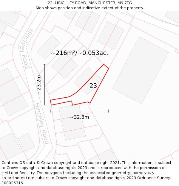 23, HINCHLEY ROAD, MANCHESTER, M9 7FG: Plot and title map