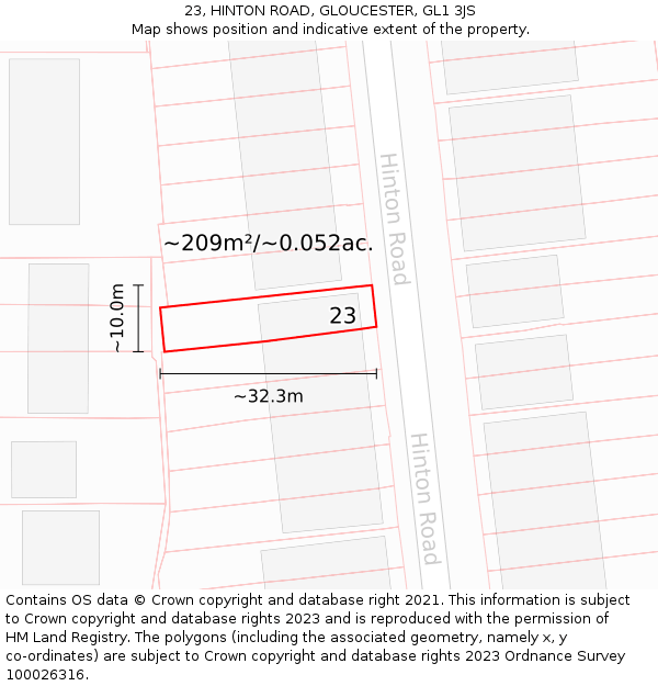 23, HINTON ROAD, GLOUCESTER, GL1 3JS: Plot and title map