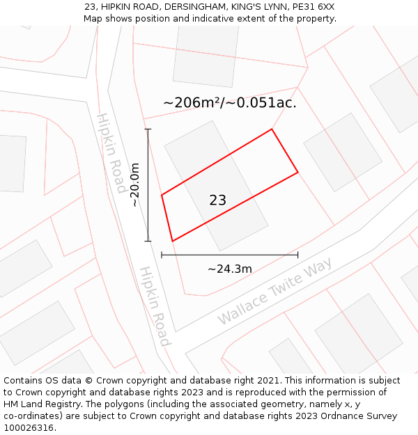 23, HIPKIN ROAD, DERSINGHAM, KING'S LYNN, PE31 6XX: Plot and title map