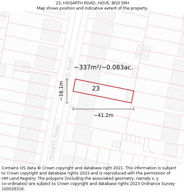 23, HOGARTH ROAD, HOVE, BN3 5RH: Plot and title map