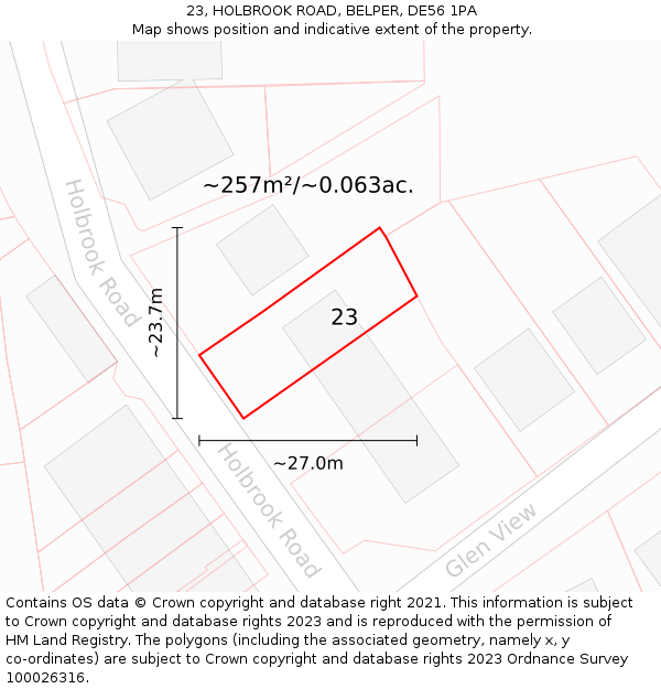 23, HOLBROOK ROAD, BELPER, DE56 1PA: Plot and title map