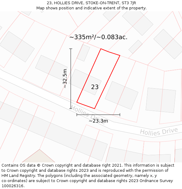 23, HOLLIES DRIVE, STOKE-ON-TRENT, ST3 7JR: Plot and title map