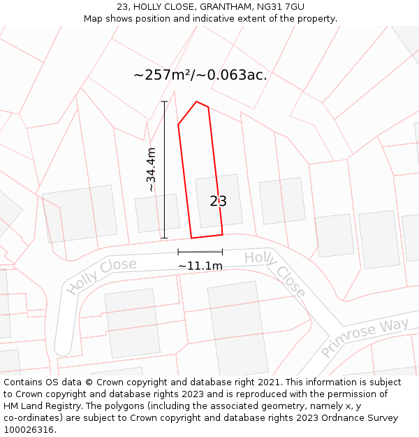 23, HOLLY CLOSE, GRANTHAM, NG31 7GU: Plot and title map