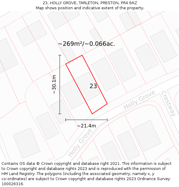 23, HOLLY GROVE, TARLETON, PRESTON, PR4 6AZ: Plot and title map