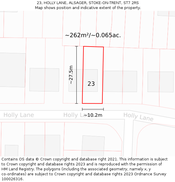 23, HOLLY LANE, ALSAGER, STOKE-ON-TRENT, ST7 2RS: Plot and title map