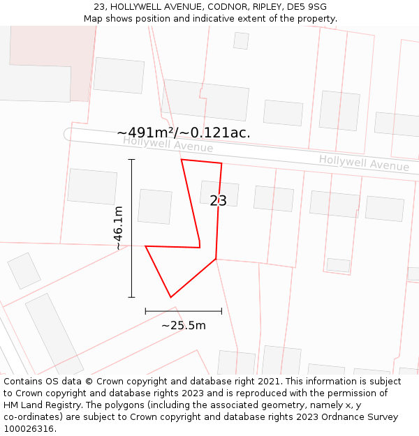 23, HOLLYWELL AVENUE, CODNOR, RIPLEY, DE5 9SG: Plot and title map