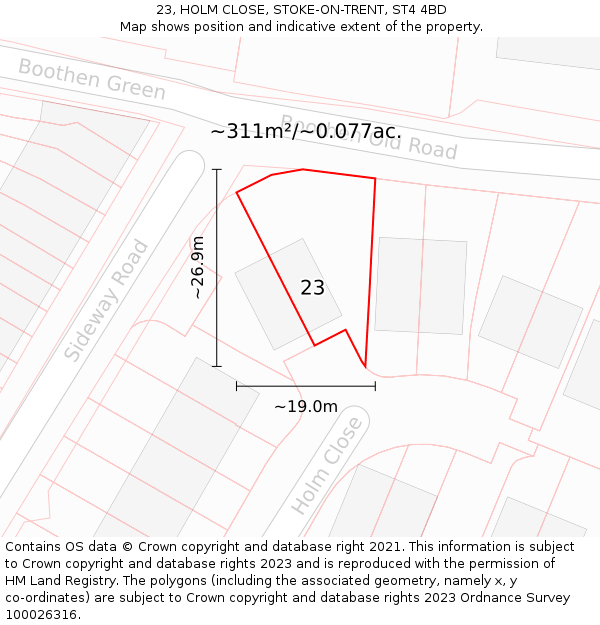 23, HOLM CLOSE, STOKE-ON-TRENT, ST4 4BD: Plot and title map