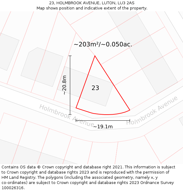 23, HOLMBROOK AVENUE, LUTON, LU3 2AS: Plot and title map