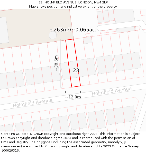 23, HOLMFIELD AVENUE, LONDON, NW4 2LP: Plot and title map