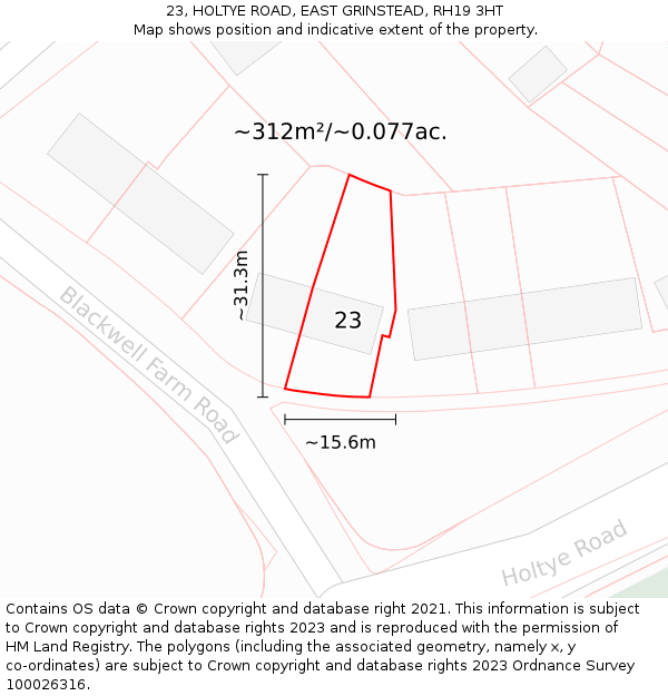 23, HOLTYE ROAD, EAST GRINSTEAD, RH19 3HT: Plot and title map