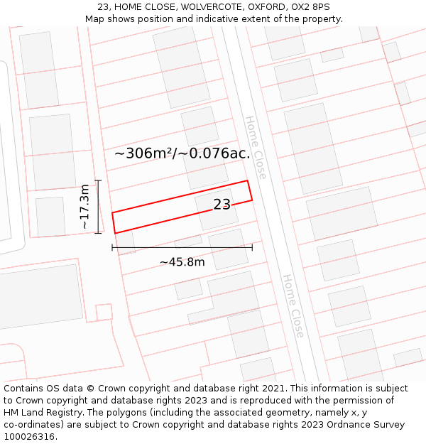 23, HOME CLOSE, WOLVERCOTE, OXFORD, OX2 8PS: Plot and title map