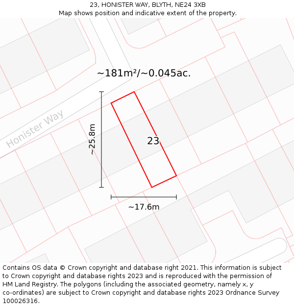 23, HONISTER WAY, BLYTH, NE24 3XB: Plot and title map