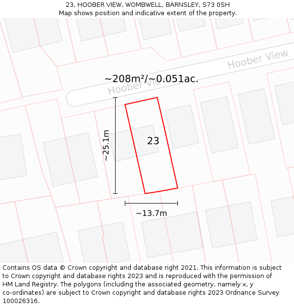 23, HOOBER VIEW, WOMBWELL, BARNSLEY, S73 0SH: Plot and title map