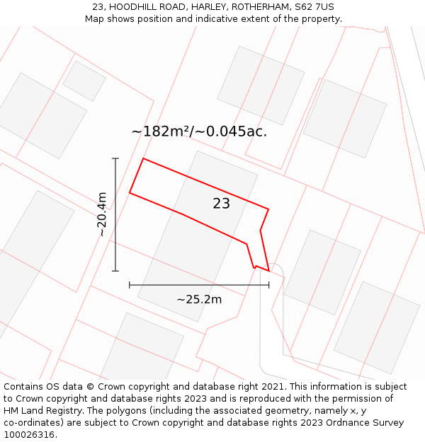 23, HOODHILL ROAD, HARLEY, ROTHERHAM, S62 7US: Plot and title map