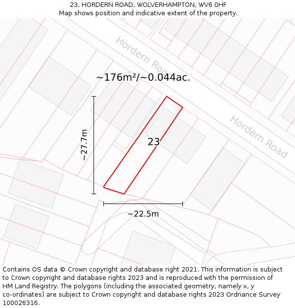 23, HORDERN ROAD, WOLVERHAMPTON, WV6 0HF: Plot and title map