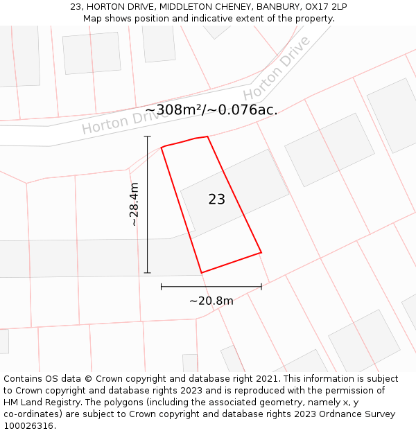 23, HORTON DRIVE, MIDDLETON CHENEY, BANBURY, OX17 2LP: Plot and title map