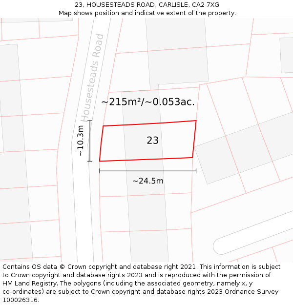 23, HOUSESTEADS ROAD, CARLISLE, CA2 7XG: Plot and title map