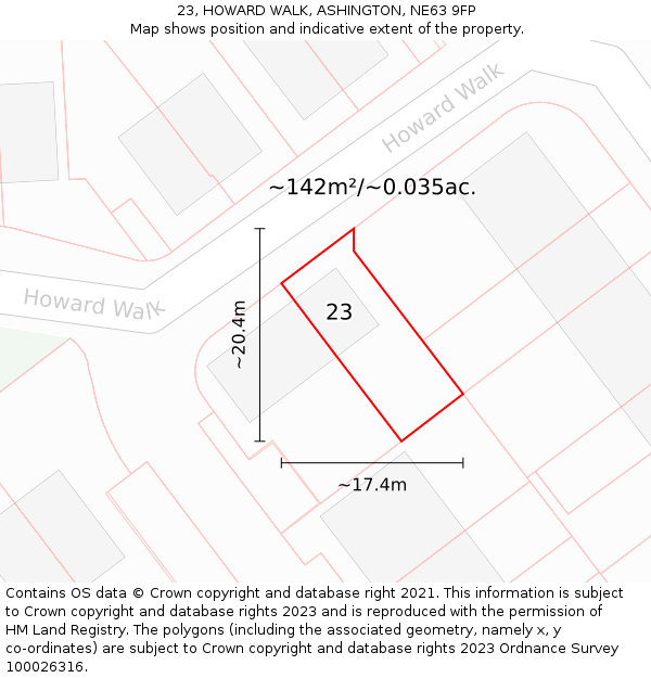 23, HOWARD WALK, ASHINGTON, NE63 9FP: Plot and title map