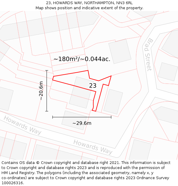 23, HOWARDS WAY, NORTHAMPTON, NN3 6RL: Plot and title map