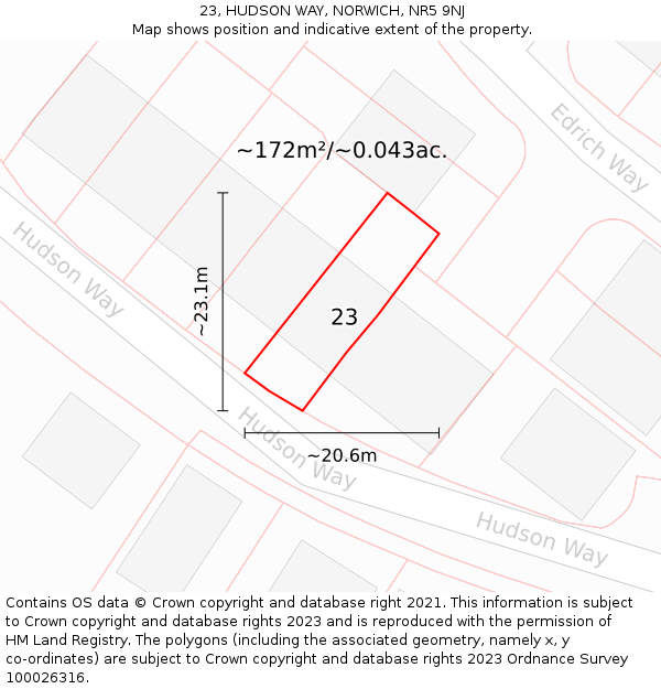 23, HUDSON WAY, NORWICH, NR5 9NJ: Plot and title map