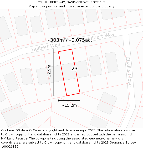 23, HULBERT WAY, BASINGSTOKE, RG22 6LZ: Plot and title map