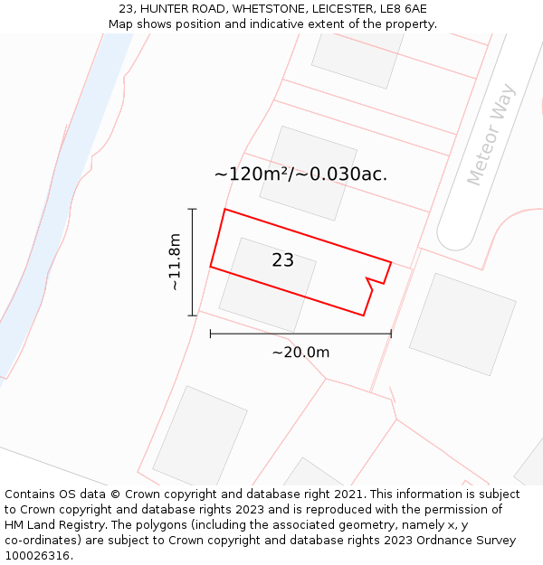 23, HUNTER ROAD, WHETSTONE, LEICESTER, LE8 6AE: Plot and title map