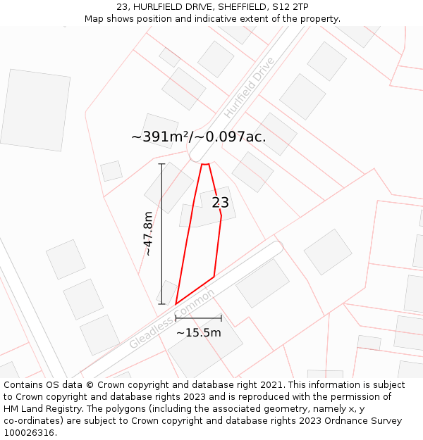 23, HURLFIELD DRIVE, SHEFFIELD, S12 2TP: Plot and title map