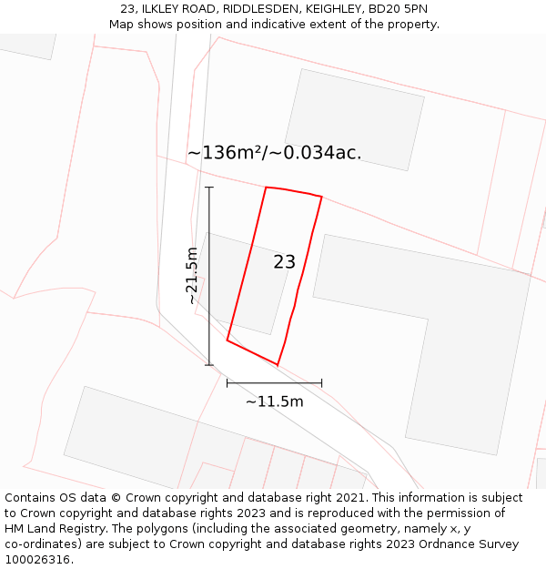 23, ILKLEY ROAD, RIDDLESDEN, KEIGHLEY, BD20 5PN: Plot and title map