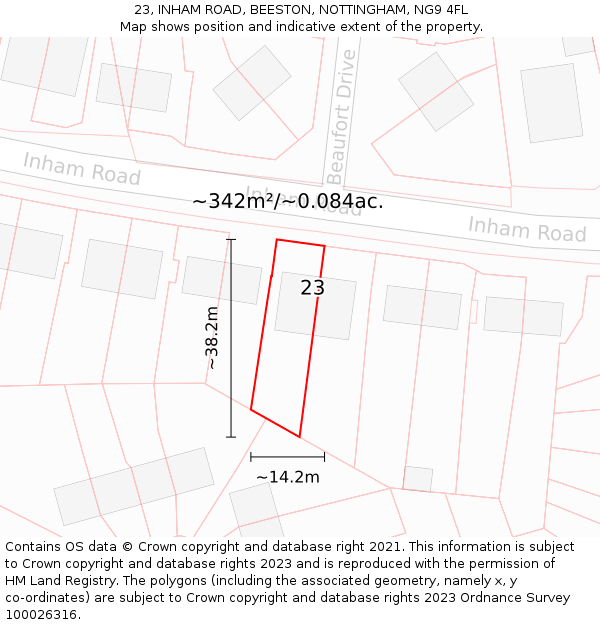 23, INHAM ROAD, BEESTON, NOTTINGHAM, NG9 4FL: Plot and title map