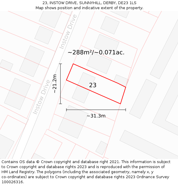 23, INSTOW DRIVE, SUNNYHILL, DERBY, DE23 1LS: Plot and title map