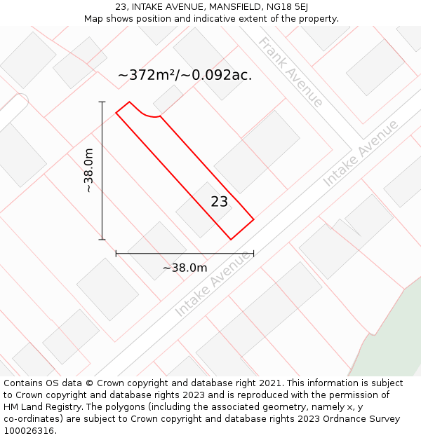 23, INTAKE AVENUE, MANSFIELD, NG18 5EJ: Plot and title map