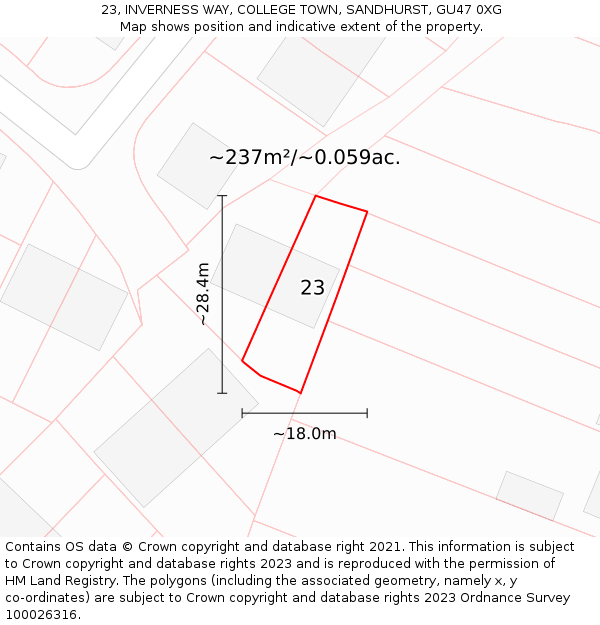 23, INVERNESS WAY, COLLEGE TOWN, SANDHURST, GU47 0XG: Plot and title map