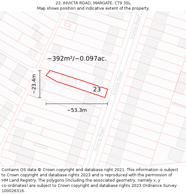 23, INVICTA ROAD, MARGATE, CT9 3SL: Plot and title map