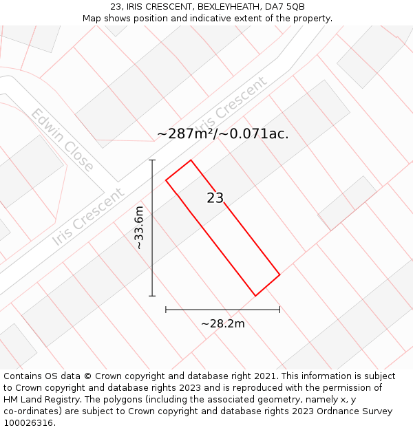 23, IRIS CRESCENT, BEXLEYHEATH, DA7 5QB: Plot and title map