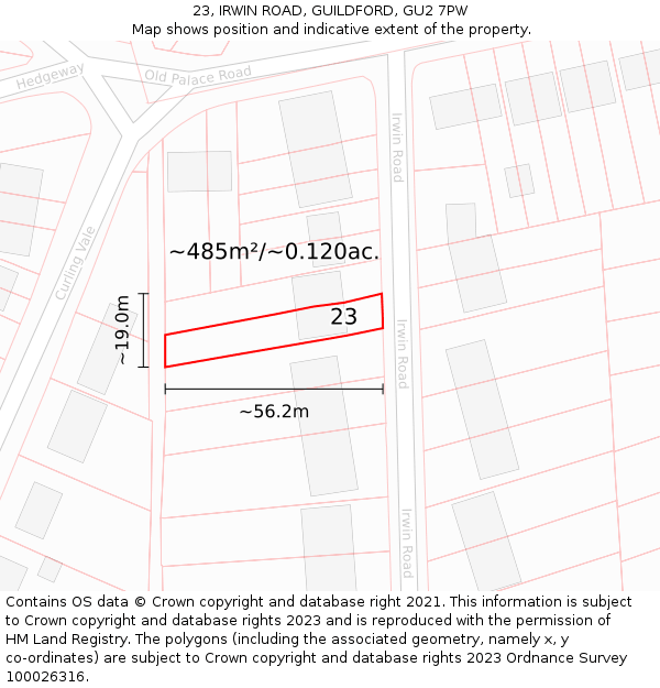23, IRWIN ROAD, GUILDFORD, GU2 7PW: Plot and title map