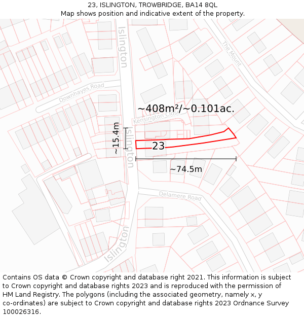 23, ISLINGTON, TROWBRIDGE, BA14 8QL: Plot and title map
