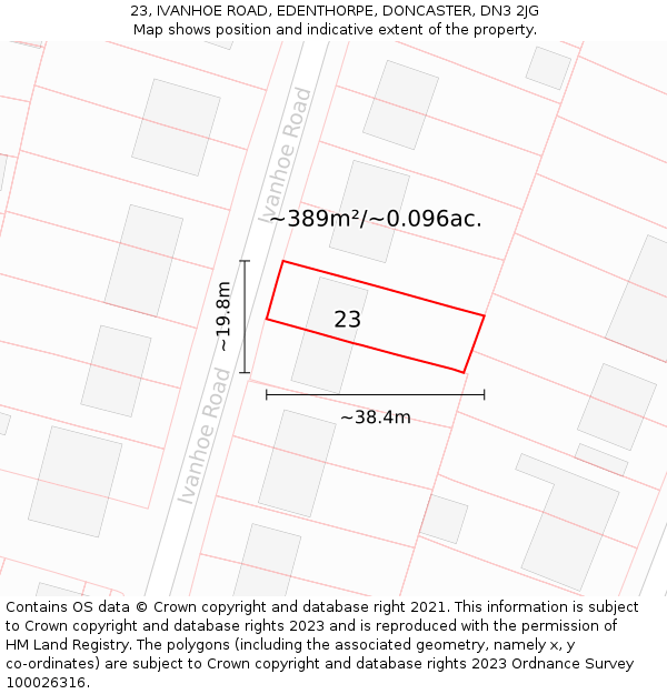 23, IVANHOE ROAD, EDENTHORPE, DONCASTER, DN3 2JG: Plot and title map