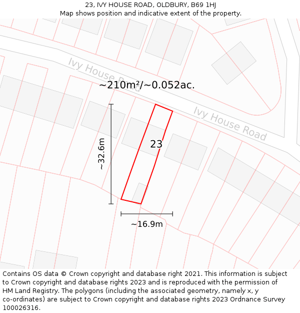 23, IVY HOUSE ROAD, OLDBURY, B69 1HJ: Plot and title map