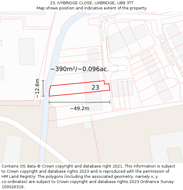 23, IVYBRIDGE CLOSE, UXBRIDGE, UB8 3TT: Plot and title map