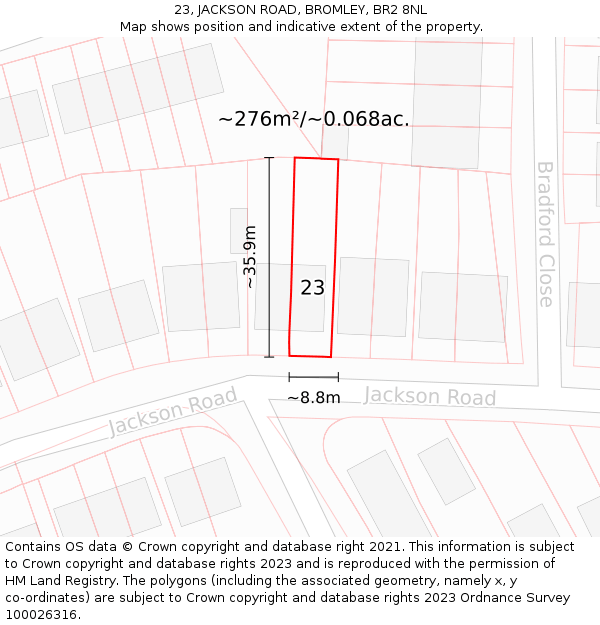 23, JACKSON ROAD, BROMLEY, BR2 8NL: Plot and title map