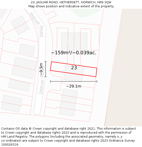 23, JAGUAR ROAD, HETHERSETT, NORWICH, NR9 3QW: Plot and title map