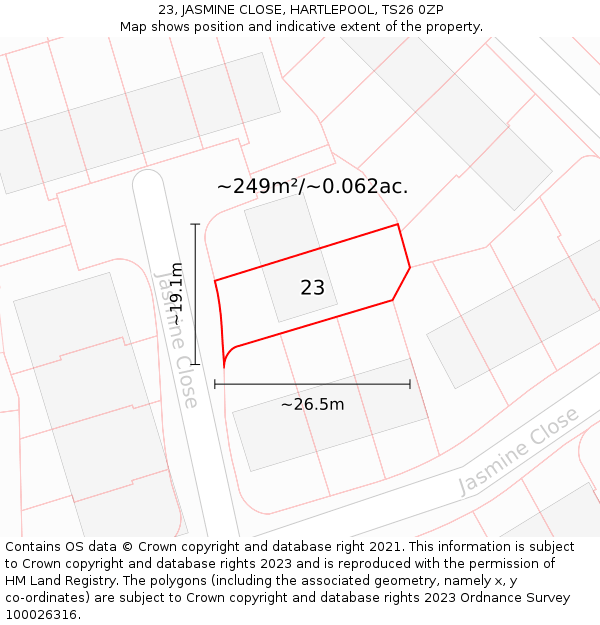 23, JASMINE CLOSE, HARTLEPOOL, TS26 0ZP: Plot and title map
