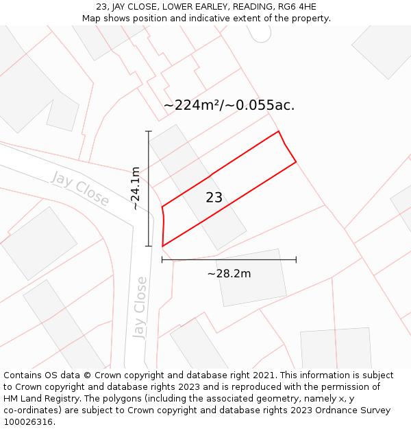 23, JAY CLOSE, LOWER EARLEY, READING, RG6 4HE: Plot and title map